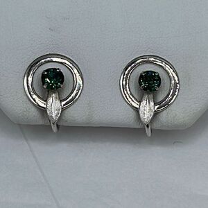 Van Dell vintage sterling silver and glass emerald screw back earrings